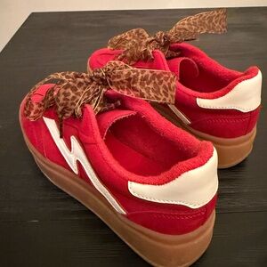 Madden Girl Red Sneakers with Leopard Print Laces